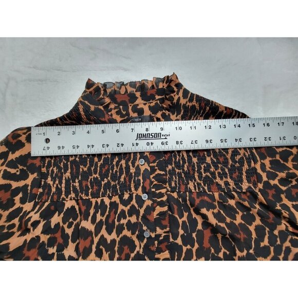J. Crew Womens XL Brown Smocked Leopard Crinkle Chiffon Popover Top AS436 NWT - Picture 4 of 7